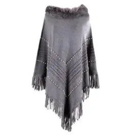 Women’s Cashmere Poncho with Fur Collar
