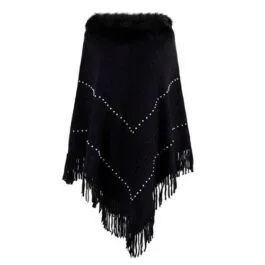 Women’s Cashmere Poncho with Fur Collar