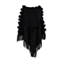 Women’s Cotton Poncho with Pompoms