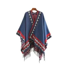Ethnic Women’s Poncho with Fringe