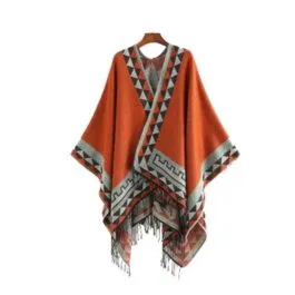 Ethnic Women’s Poncho with Fringe