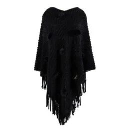 Women’s Thin Poncho with Pompoms