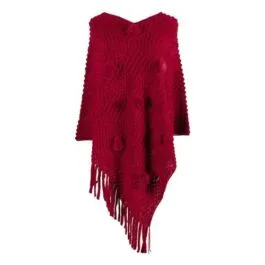 Women’s Thin Poncho with Pompoms