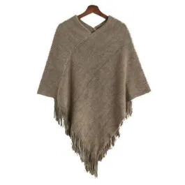 Women’s Wool Poncho with Fringe
