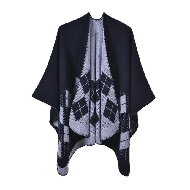 Women's Checked Cotton Poncho