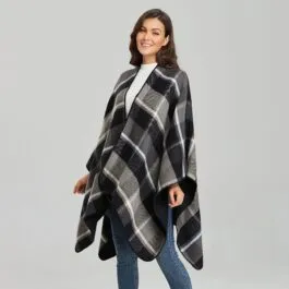 Women’s Check Poncho Black & Gray