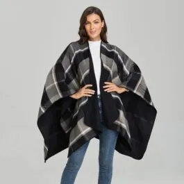 Women’s Check Poncho Black & Gray