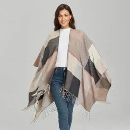 Women’s Beige Check Poncho