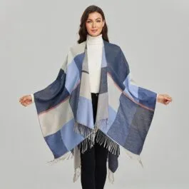 Women’s Blue Check Poncho