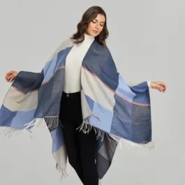 Women’s Blue Check Poncho