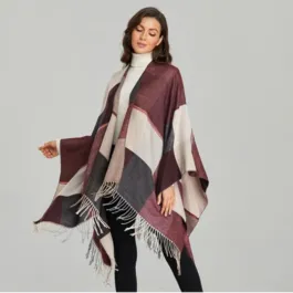 Women’s Burgundy Check Poncho
