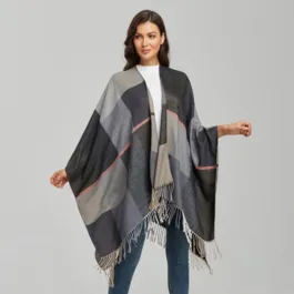 Women’s Gray Check Poncho