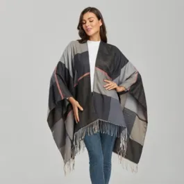 Women’s Gray Check Poncho