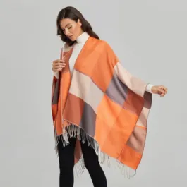 Women’s Orange Check Poncho