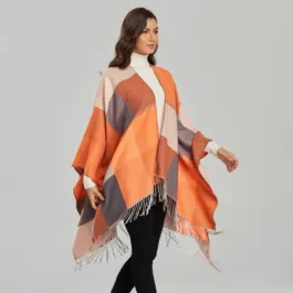 Women’s Orange Check Poncho