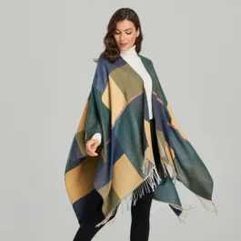 Women’s Green Check Poncho