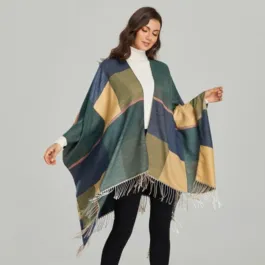 Women’s Green Check Poncho