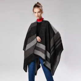 Women’s Gray & Black Poncho