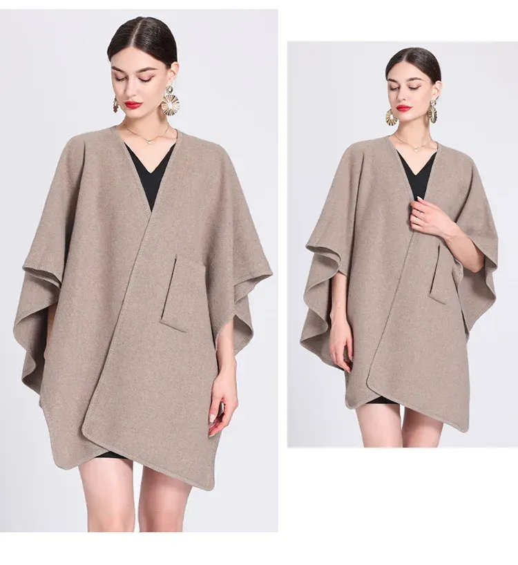 Khaki Crossed Shawl Poncho