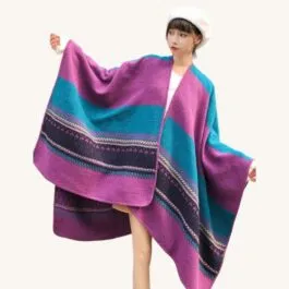 Purple and Blue Poncho Shawl