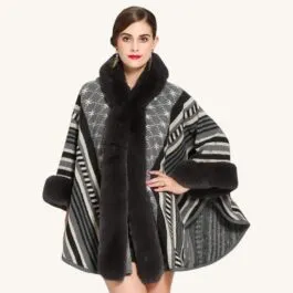 Black Fur Poncho Coat