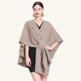 Khaki Crossed Shawl Poncho