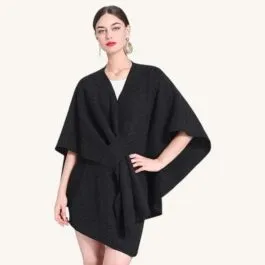 Black Crossed Shawl Poncho