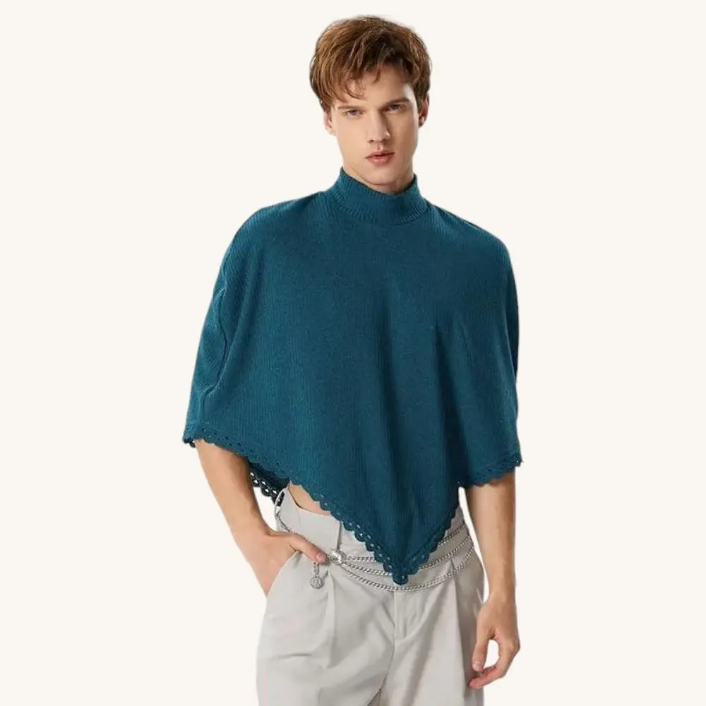 Short Poncho for Men Blue