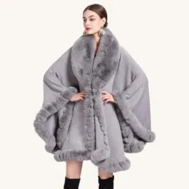 Gray Faux Fur Poncho