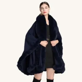 Navy Blue Fur Poncho