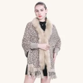 Leopard Pattern Fur Poncho