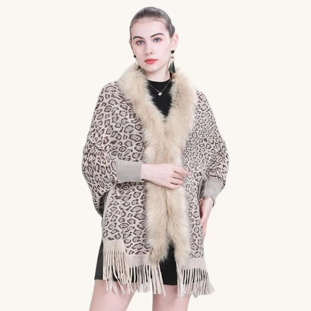 Leopard Pattern Fur Poncho
