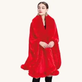 Bright Red Fur Poncho