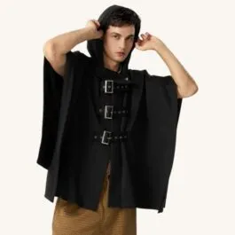 Men’s Black Poncho with Hood