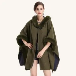 Green Poncho with Fur Collar