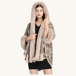 Poncho with Beige Fur Hood