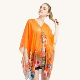 Orange Floral Summer Poncho