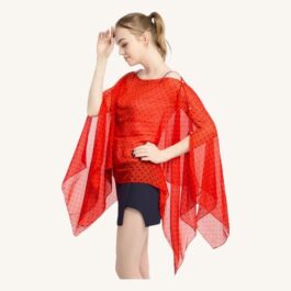 Red Summer Poncho with Black Polka Dots