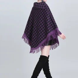 Purple and Black Checkered Poncho