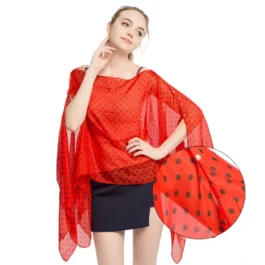 Red Summer Poncho with Black Polka Dots
