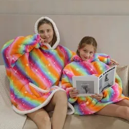 Multicolored Fleece Poncho Plaid
