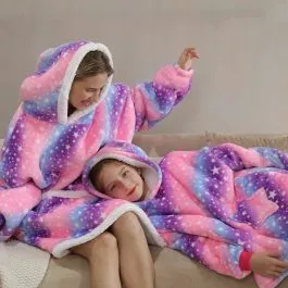 Pink Star Fleece Plaid Poncho