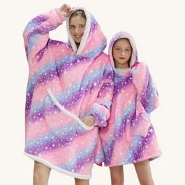 Pink Star Fleece Plaid Poncho
